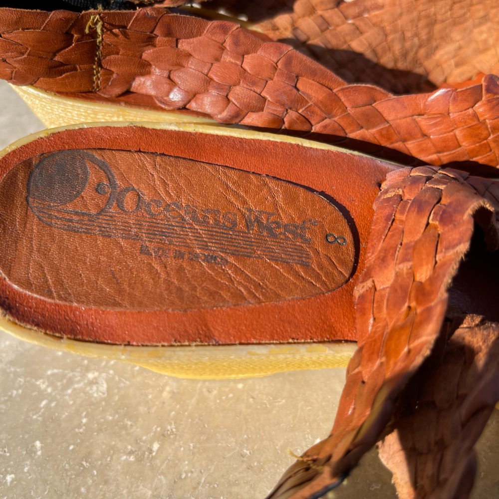 Ocean West Leather Huaraches Wedge Sandals From Mexico Size 8 - Picture 5 of 6